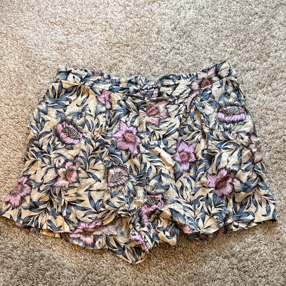 H&M High Waist Floral Print Shorts - Pink and Blue